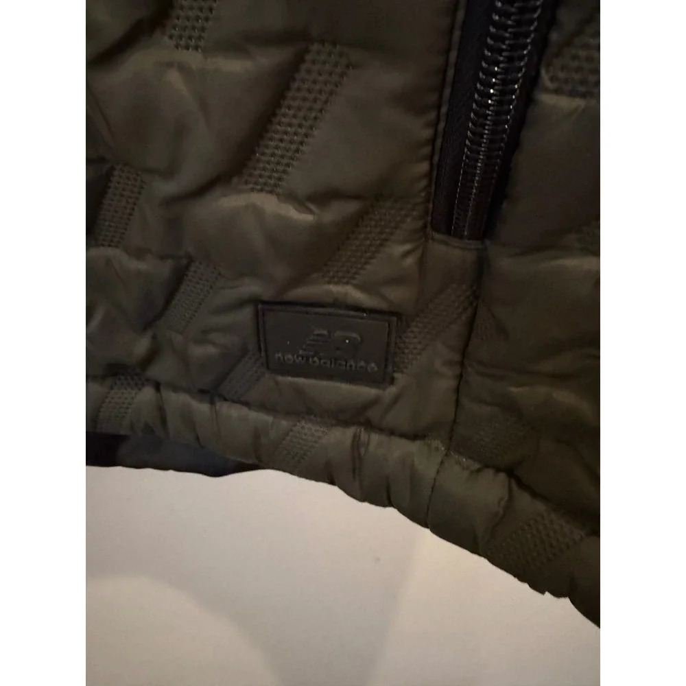 New Balance Mens Olive Green Quilted Puffer Vest Mock Neck Size L